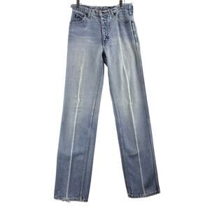 Vtg Calvin Klein Straight Jeans Women's 28x33 Tall 100% Cotton Light Distressed